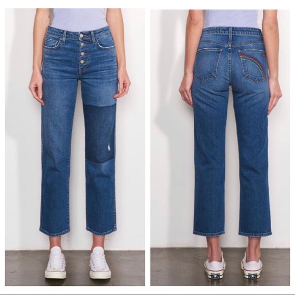 Sundry Denim - Sundry Rainbow Patch High Waist Relaxed Crop Jeans